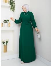 yaka detaylı elbise asm244 zümrüt 4