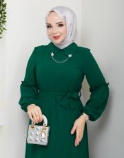 yaka detaylı elbise asm244 zümrüt 7