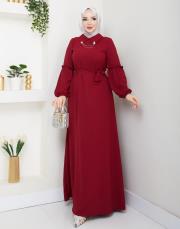 yaka detaylı elbise asm244 bordo