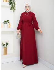 yaka detaylı elbise asm244 bordo 2