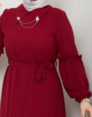 yaka detaylı elbise asm244 bordo 3