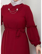 yaka detaylı elbise asm244 bordo 4