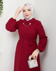 yaka detaylı elbise asm244 bordo 6