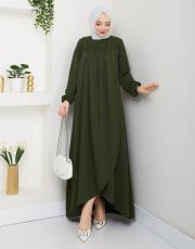 dubai kumaş yazlık elbise asm157 haki