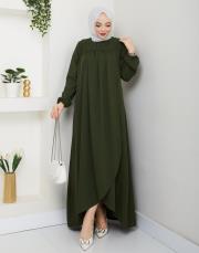 dubai kumaş yazlık elbise asm157 haki 2