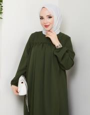 dubai kumaş yazlık elbise asm157 haki 4