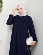 dubai kumaş yazlık elbise asm157 lacivert 5