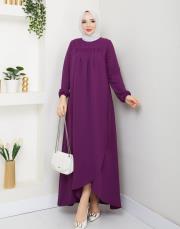 dubai kumaş yazlık elbise asm157 mürdüm