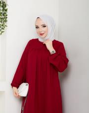 dubai kumaş yazlık elbise asm157 bordo 6