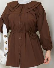 yaka detaylı yazlık tunik asm228 kahve 4