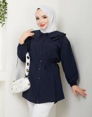 yaka detaylı yazlık tunik asm228 lacivert 2