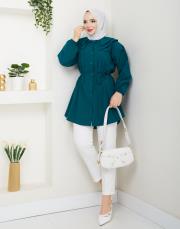 yaka detaylı yazlık tunik asm228 petrol mavisi 2