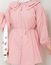 yaka detaylı yazlık tunik asm228 pudra 2