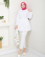 yaka detaylı yazlık tunik asm228 beyaz