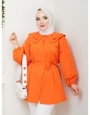 yaka detaylı yazlık tunik asm228 oranj 4