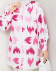 fırça desenlı tunik asm250 fuşya 2
