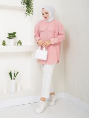 cep ve manşet detaylı zincirli yazlık tunik asm2068 pudra 2