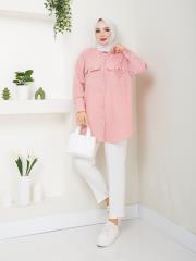 cep ve manşet detaylı zincirli yazlık tunik asm2068 pudra 3