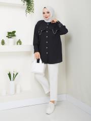 cep ve manşet detaylı zincirli yazlık tunik asm2068 siyah