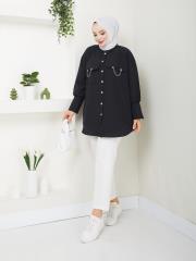 cep ve manşet detaylı zincirli yazlık tunik asm2068 siyah 2