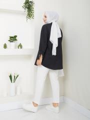 cep ve manşet detaylı zincirli yazlık tunik asm2068 siyah 4