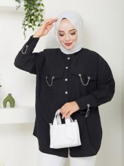 cep ve manşet detaylı zincirli yazlık tunik asm2068 siyah 5