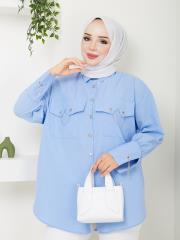 cep ve manşet detaylı zincirli yazlık tunik asm2068 buz mavisi 6