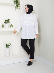 cep ve manşet detaylı zincirli yazlık tunik asm2068 beyaz 3