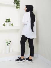 cep ve manşet detaylı zincirli yazlık tunik asm2068 beyaz 4