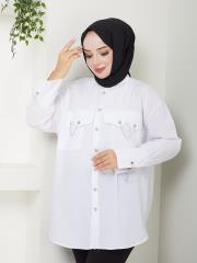 cep ve manşet detaylı zincirli yazlık tunik asm2068 beyaz 5