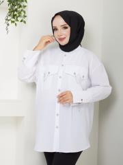 cep ve manşet detaylı zincirli yazlık tunik asm2068 beyaz 6