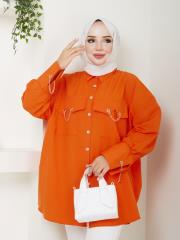 cep ve manşet detaylı zincirli yazlık tunik asm2068 oranj 5