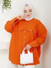cep ve manşet detaylı zincirli yazlık tunik asm2068 oranj 6