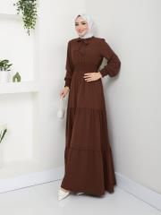 beli gipeli yazlık elbise asm217 kahve