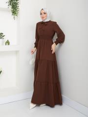 beli gipeli yazlık elbise asm217 kahve 3