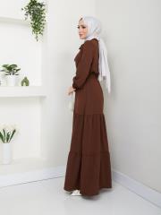 beli gipeli yazlık elbise asm217 kahve 4