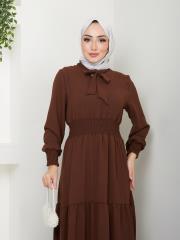 beli gipeli yazlık elbise asm217 kahve 5