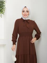 beli gipeli yazlık elbise asm217 kahve 6