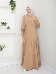 beli gipeli yazlık elbise asm217 vizon 2