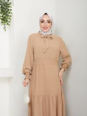 beli gipeli yazlık elbise asm217 vizon 5