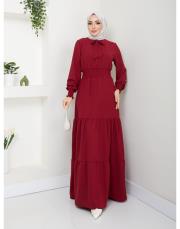 beli gipeli yazlık elbise asm217 bordo